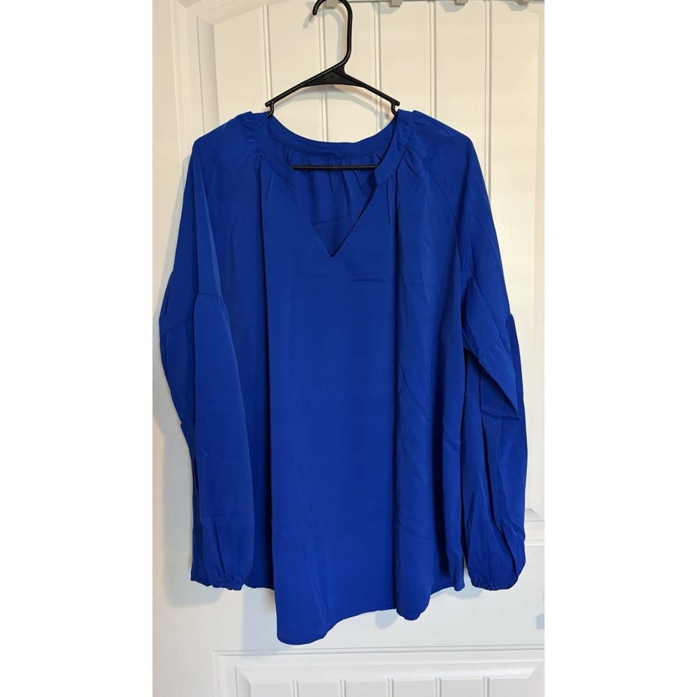 NWT Women's Blue Long Sleeve Polyester Blouse, V-neck‎ Plus Size 2XL